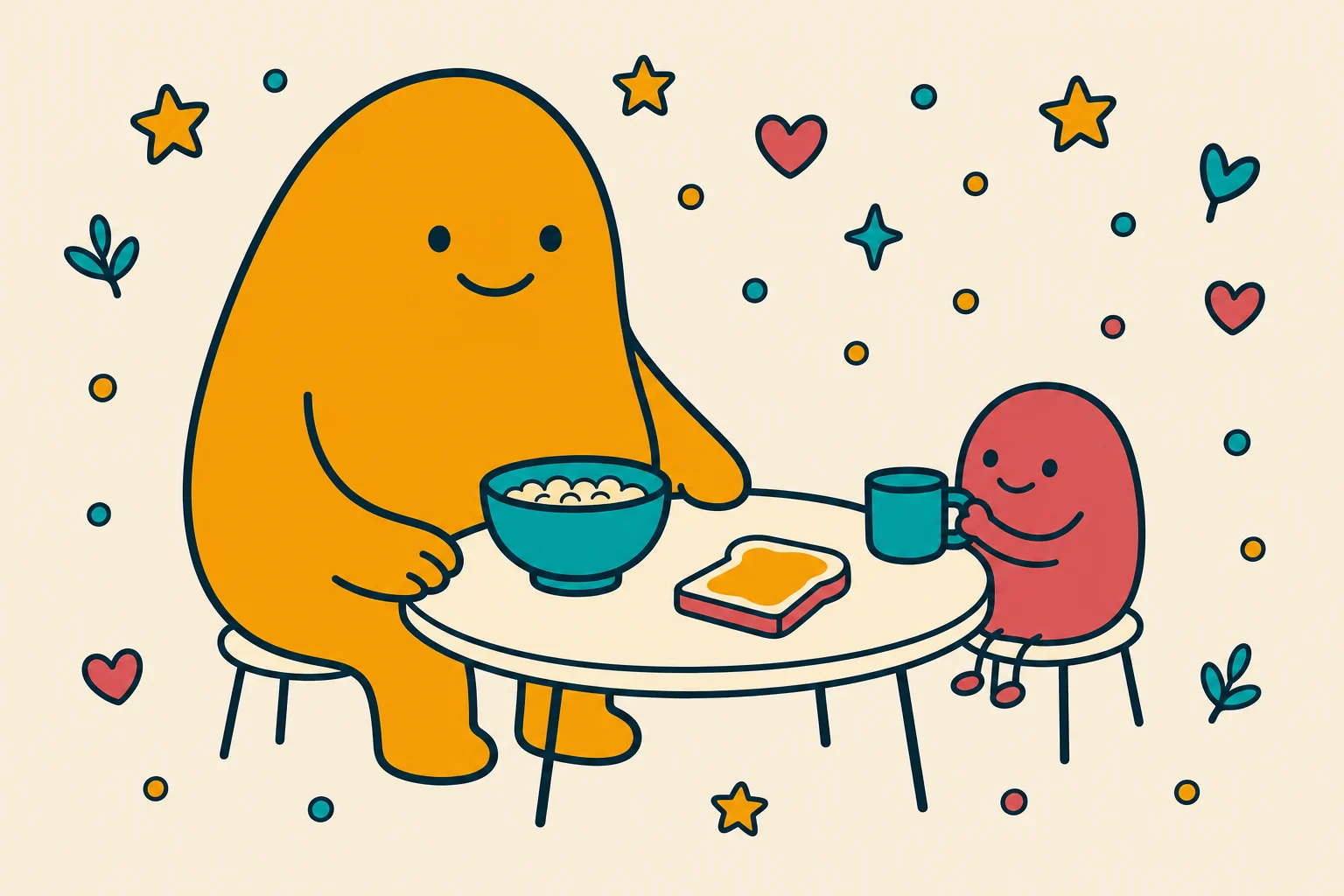 A parent and a small child at a breakfast table